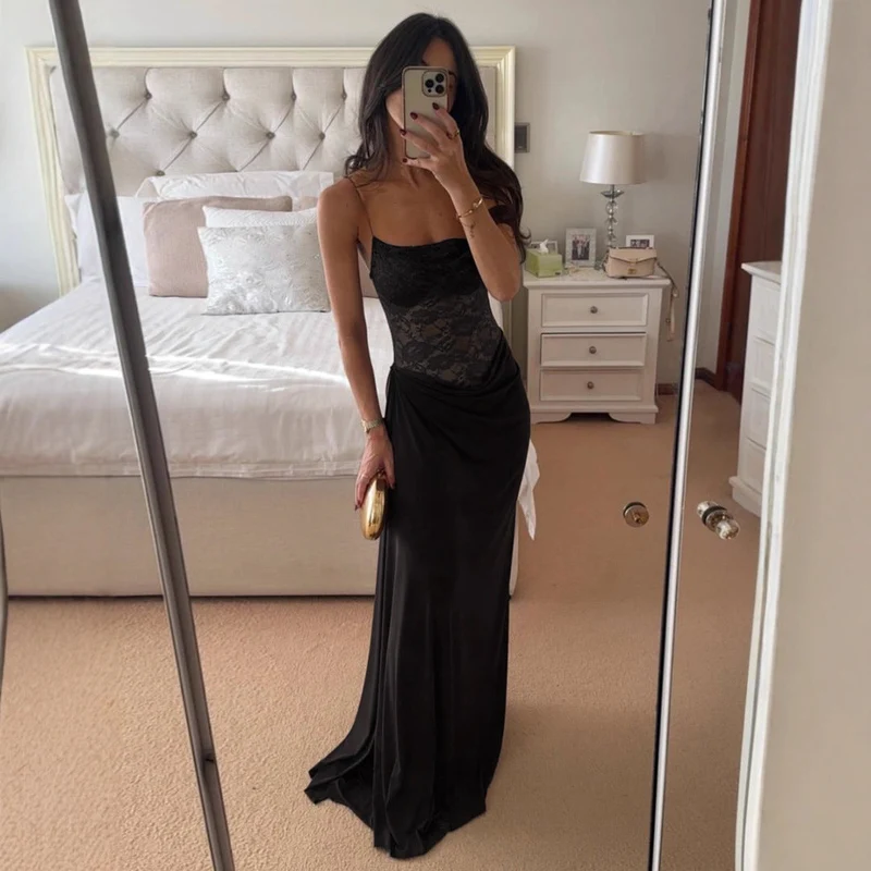 Damen Elegantes Cocktailkleid mit Spitzenoberteil und fließendem Rock