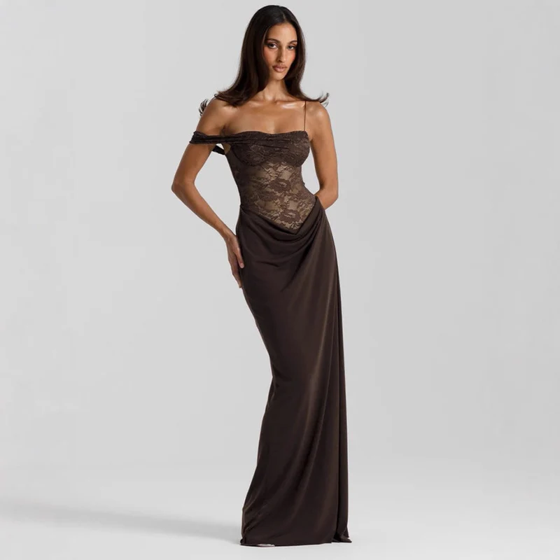 Damen Elegantes Cocktailkleid mit Spitzenoberteil und fließendem Rock