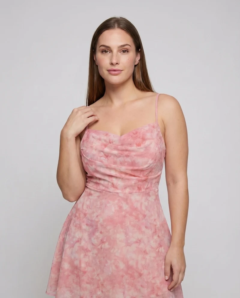 Damen Sommerkleid Gerafftes Bustier Rückenöffnung Spaghettiträger