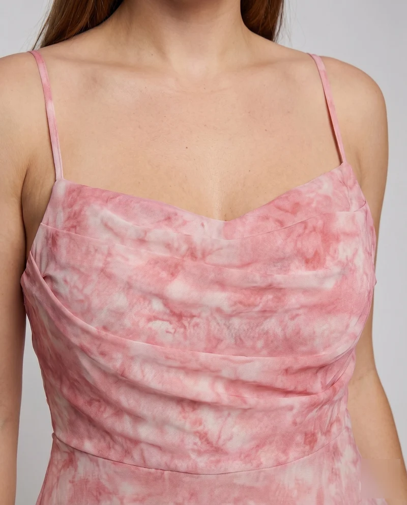 Damen Sommerkleid Gerafftes Bustier Rückenöffnung Spaghettiträger