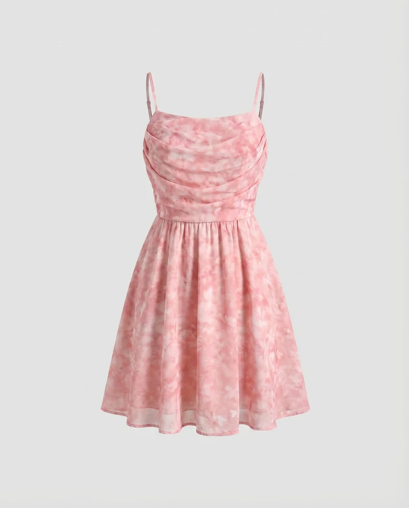 Damen Sommerkleid Gerafftes Bustier Rückenöffnung Spaghettiträger