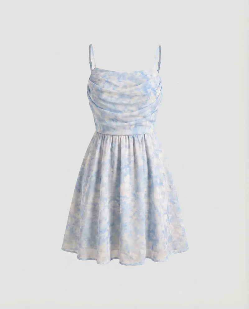 Damen Sommerkleid Gerafftes Bustier Rückenöffnung Spaghettiträger