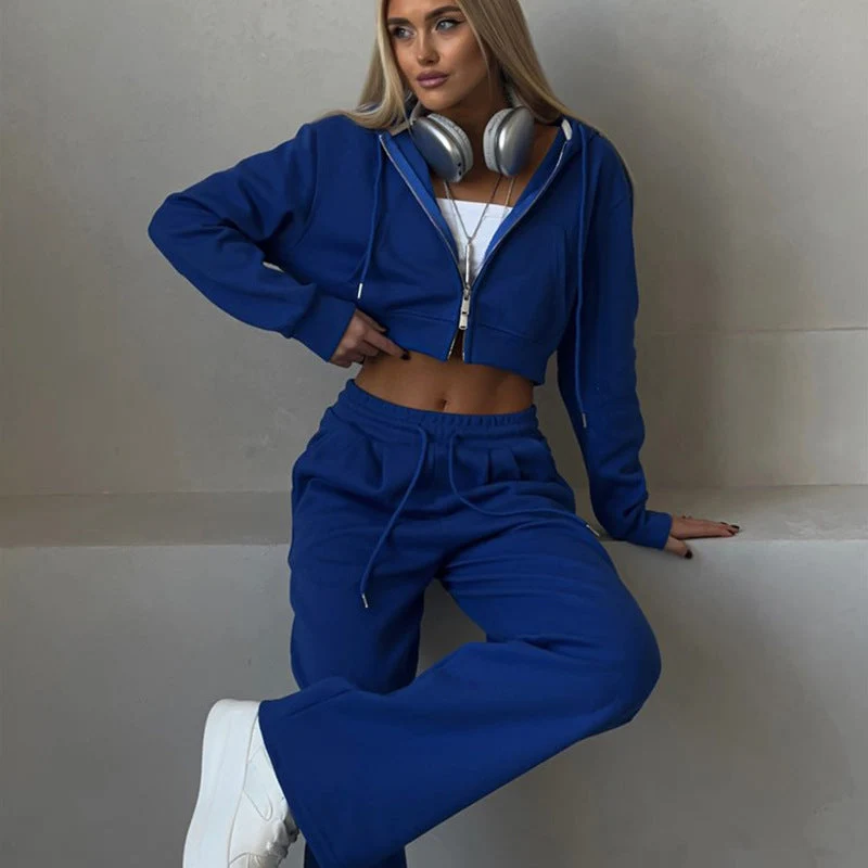 Damen stylisches Crop-Set aus Kapuzenpullover und bequemen Jogginghosen