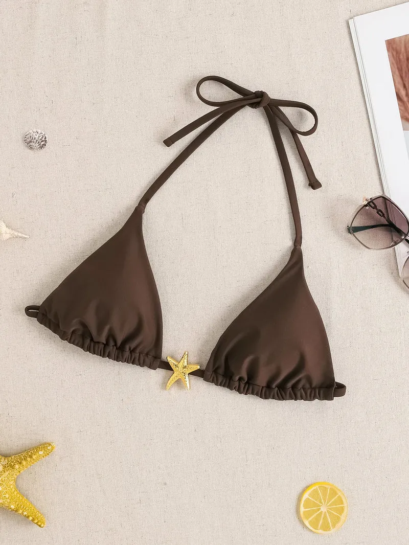 Damen Triangel-Bikini mit floralem Leopardenmuster und verstellbaren BindNord Taschenändern