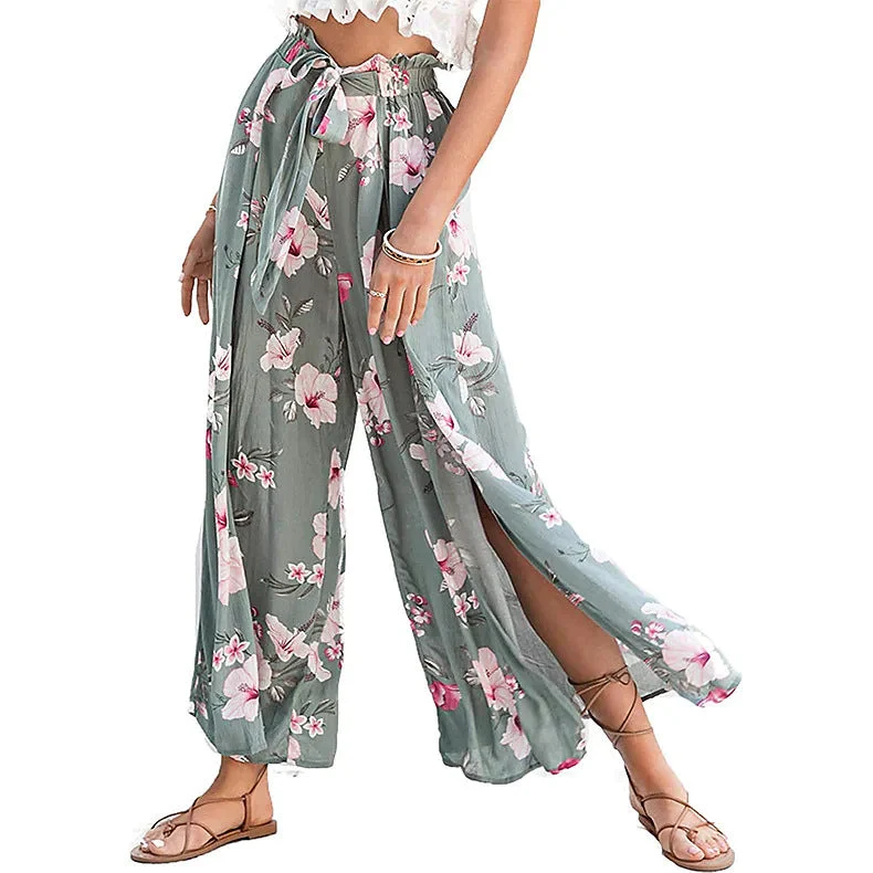 Damen Weite Palazzo-Hose mit floralem Design und elastischem Bund