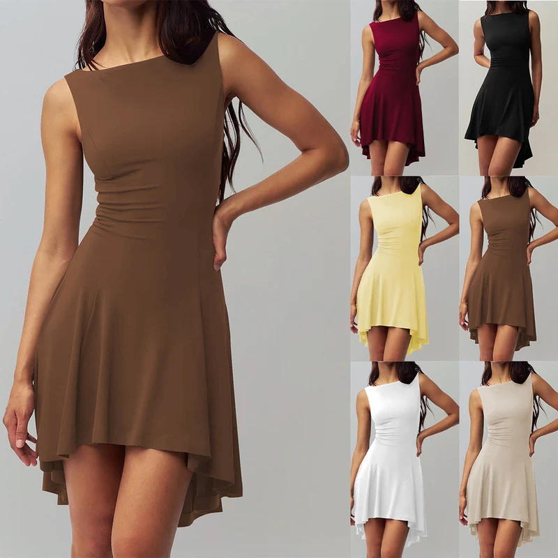 Damen elegantes Kleid mit asymmetrischem Saum und figurbetontem Design