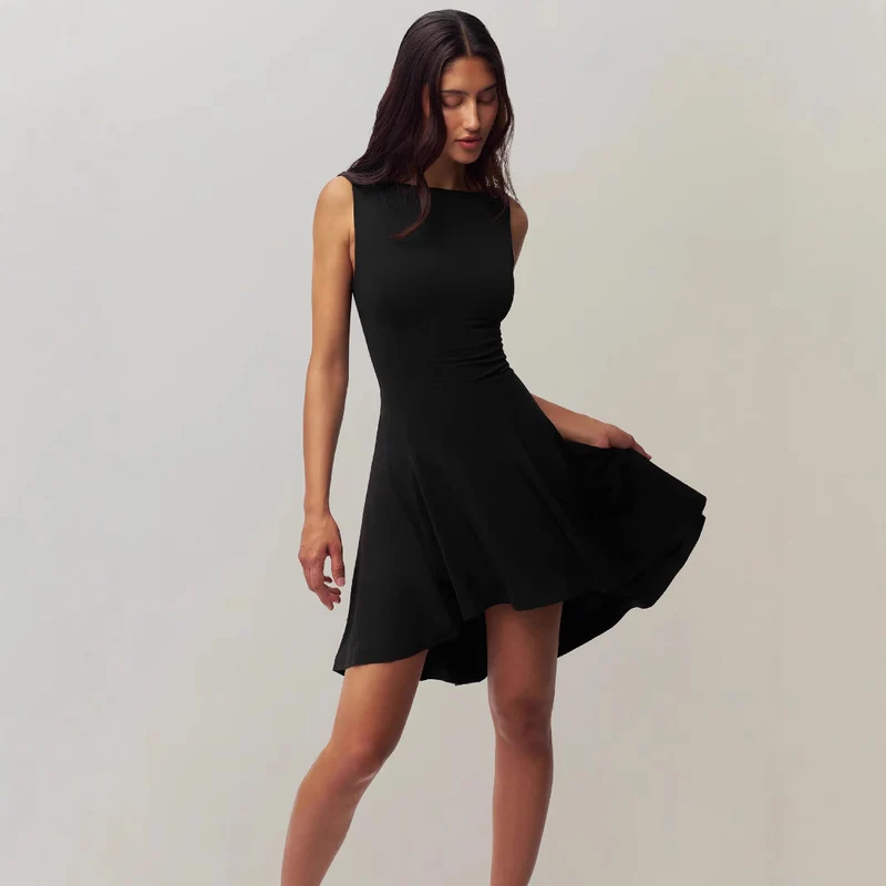Damen elegantes Kleid mit asymmetrischem Saum und figurbetontem Design