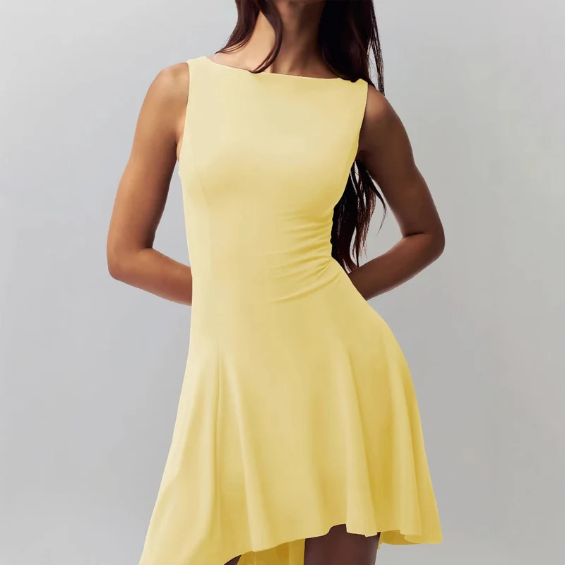 Damen elegantes Kleid mit asymmetrischem Saum und figurbetontem Design