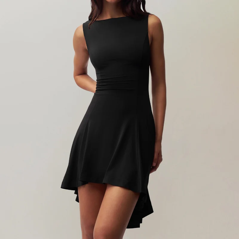 Damen elegantes Kleid mit asymmetrischem Saum und figurbetontem Design