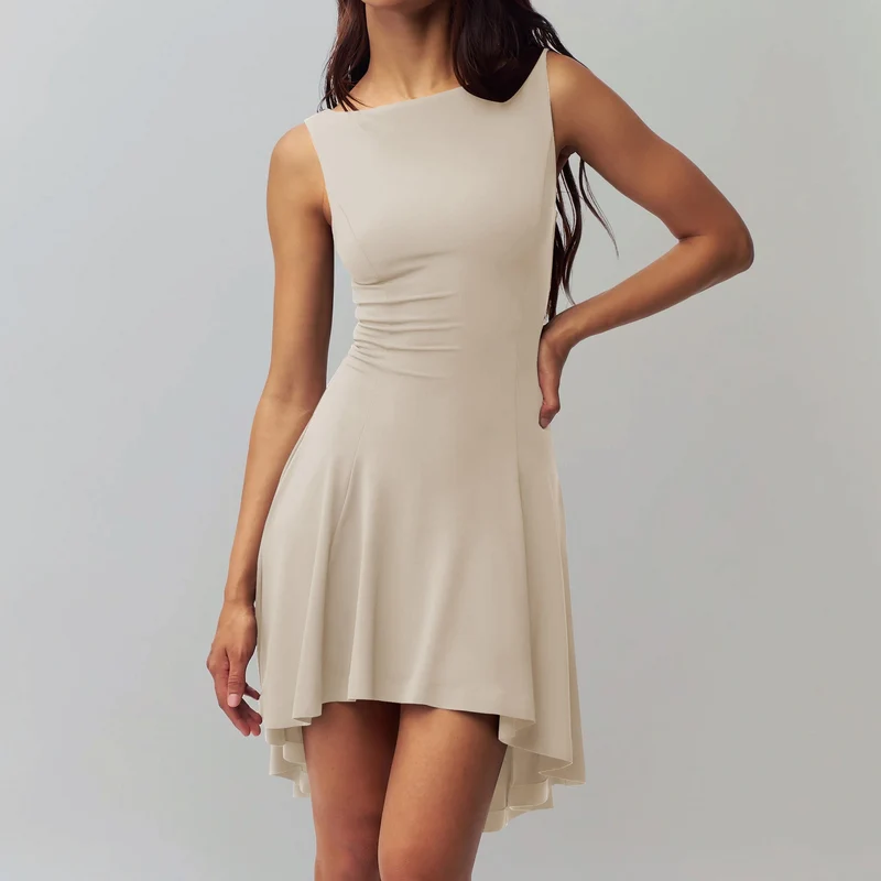 Damen elegantes Kleid mit asymmetrischem Saum und figurbetontem Design