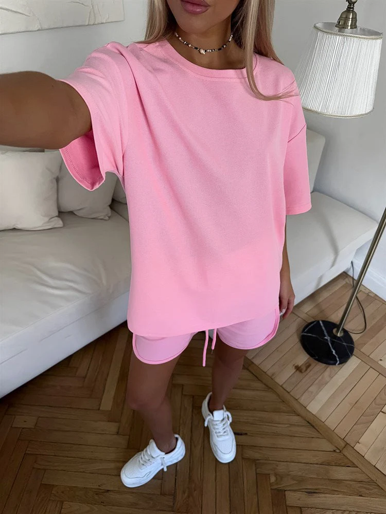 Damen lässiges T-Shirt und Shorts-Set mit lockerer Passform