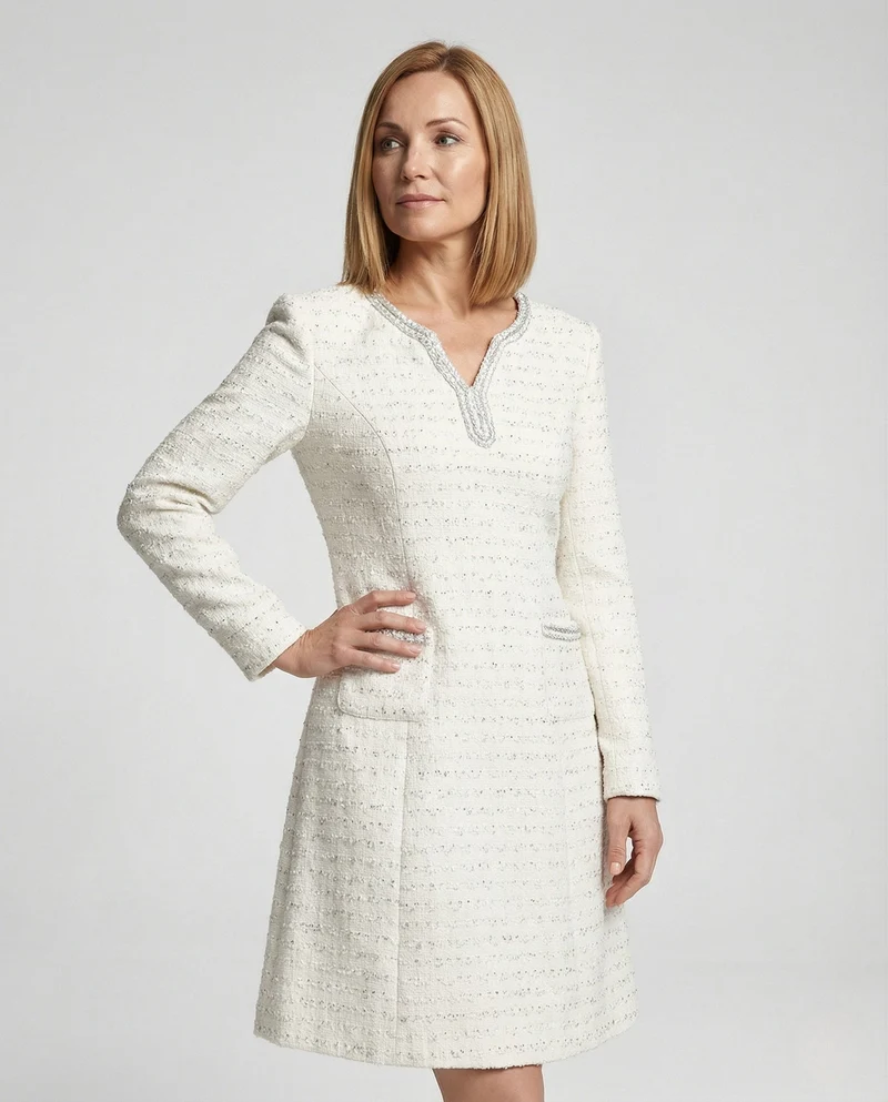 Damen Bouclé Kleid A-Linie elegant