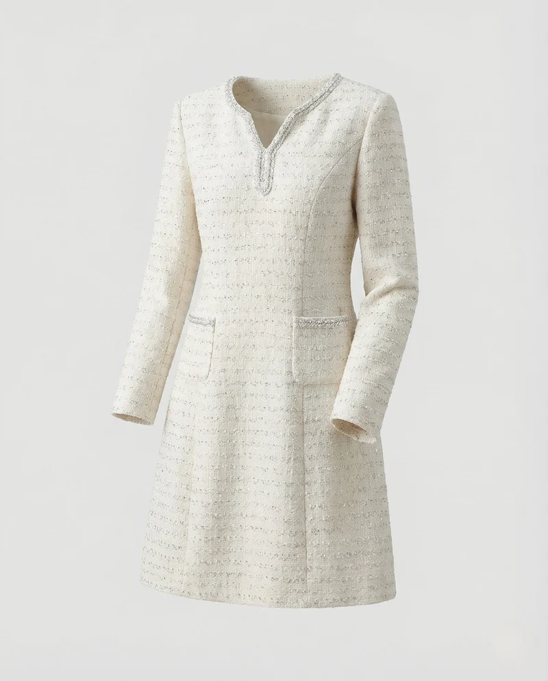Damen Bouclé Kleid A-Linie elegant