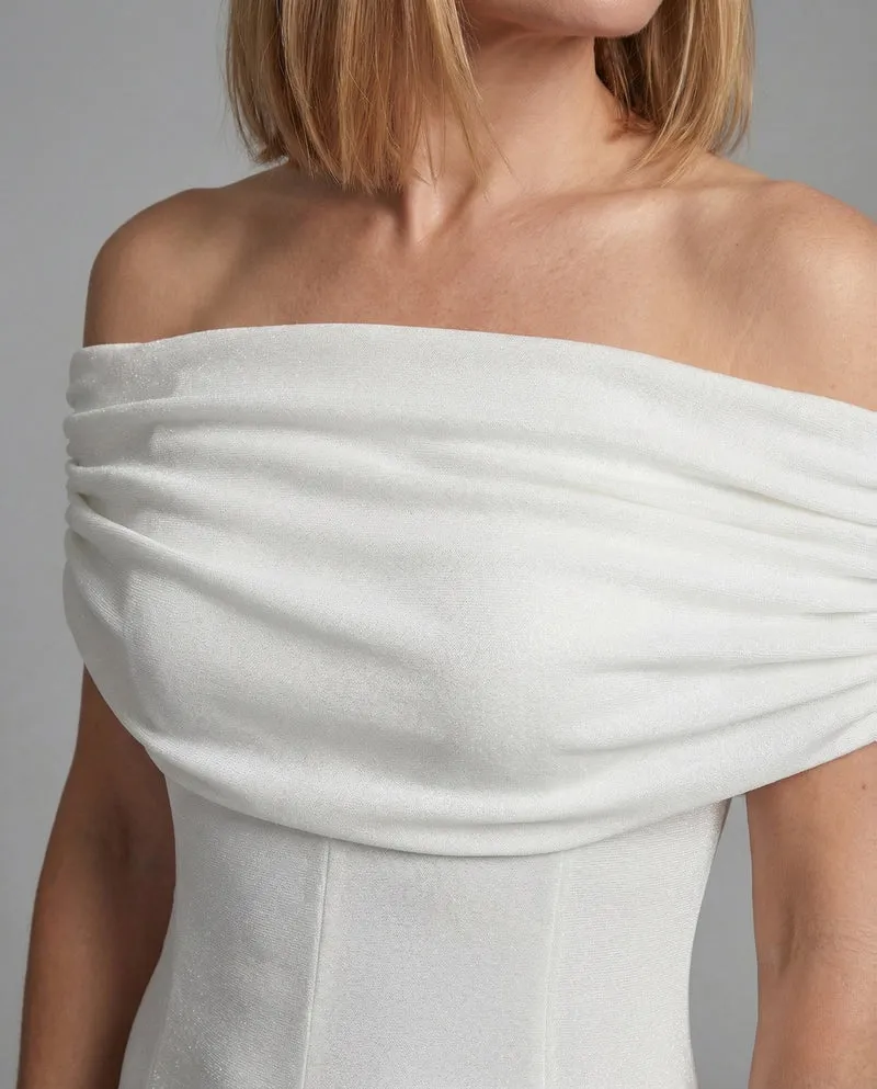 Damen Carmen Abendkleid mit Schalkragen