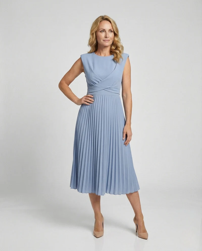 Damen Plissiertes Midikleid mit Wickeloberteil