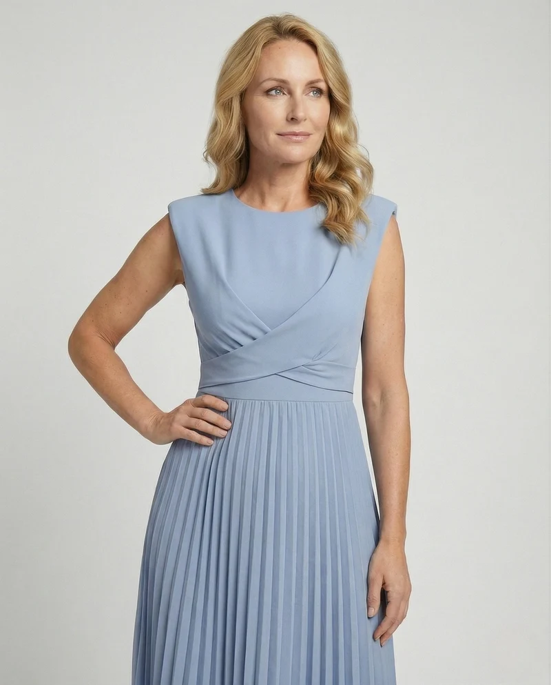 Damen Plissiertes Midikleid mit Wickeloberteil