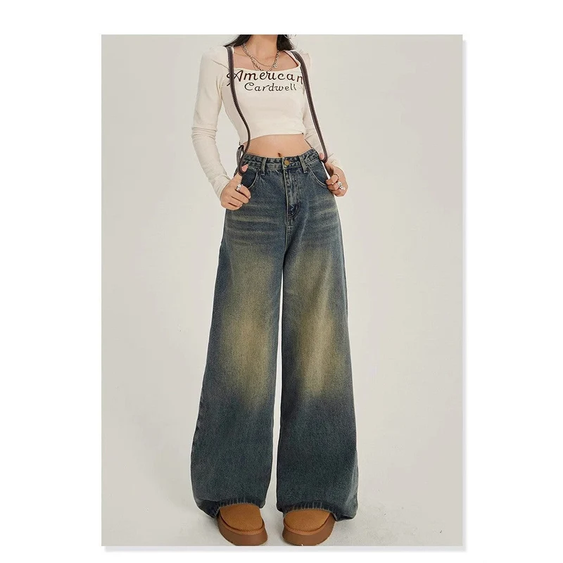 Damen Weite High-Waist Denim-Jeans im lässigen Stil