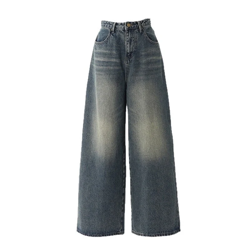 Damen Weite High-Waist Denim-Jeans im lässigen Stil