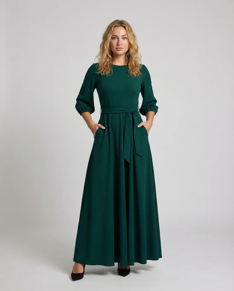 Damen elegantes Maxikleid mit Bindegürtel
