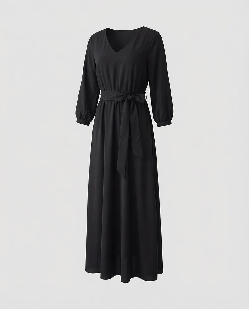 Damen elegantes Maxikleid mit Bindegürtel