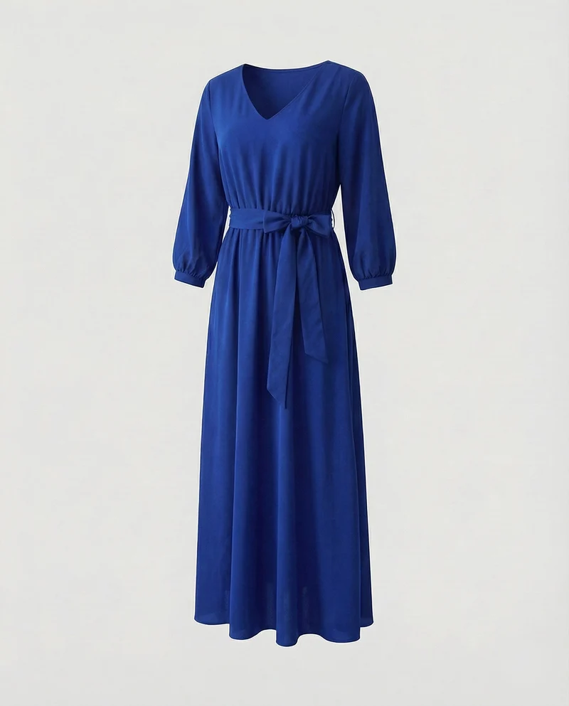 Damen elegantes Maxikleid mit Bindegürtel