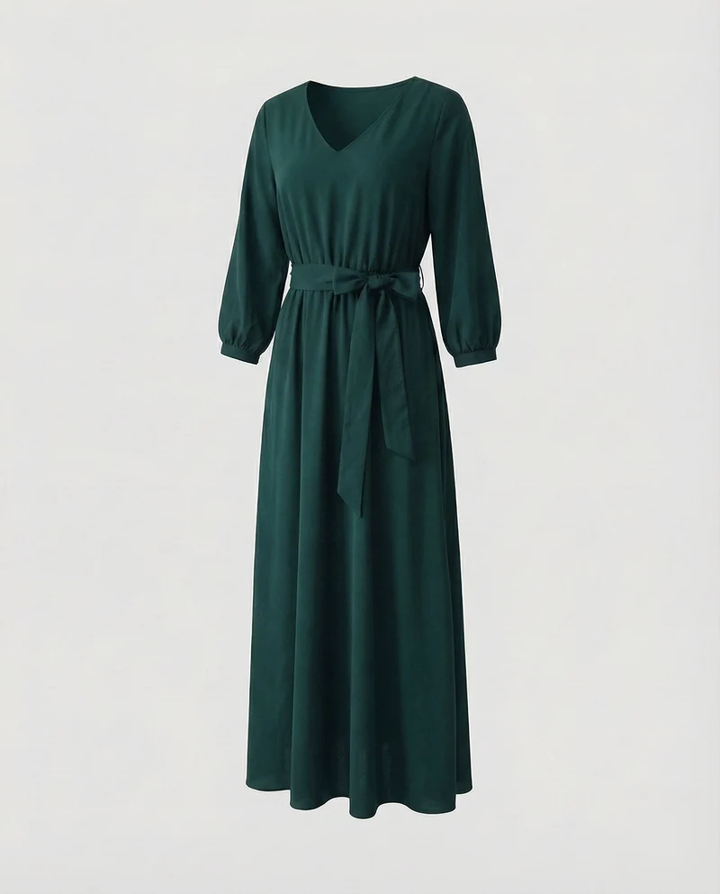 Damen elegantes Maxikleid mit Bindegürtel