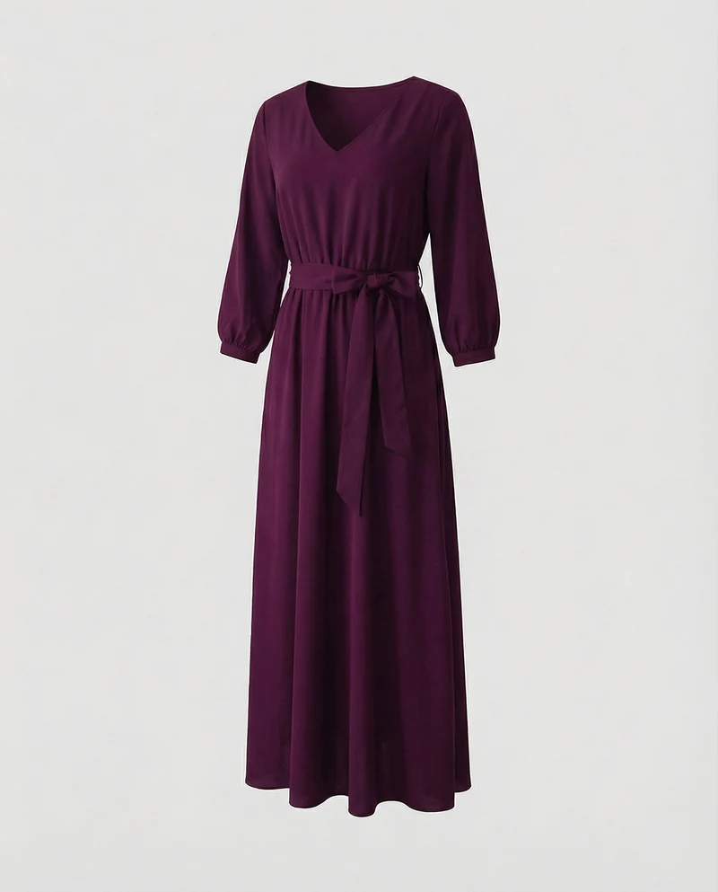 Damen elegantes Maxikleid mit Bindegürtel
