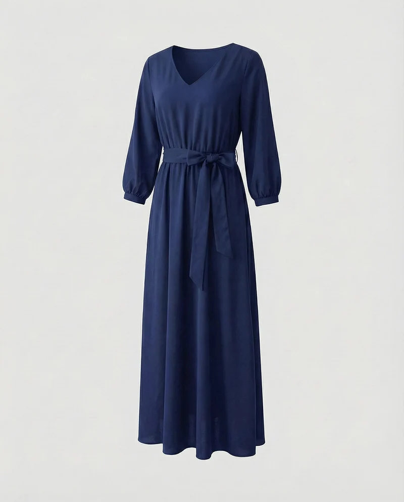Damen elegantes Maxikleid mit Bindegürtel