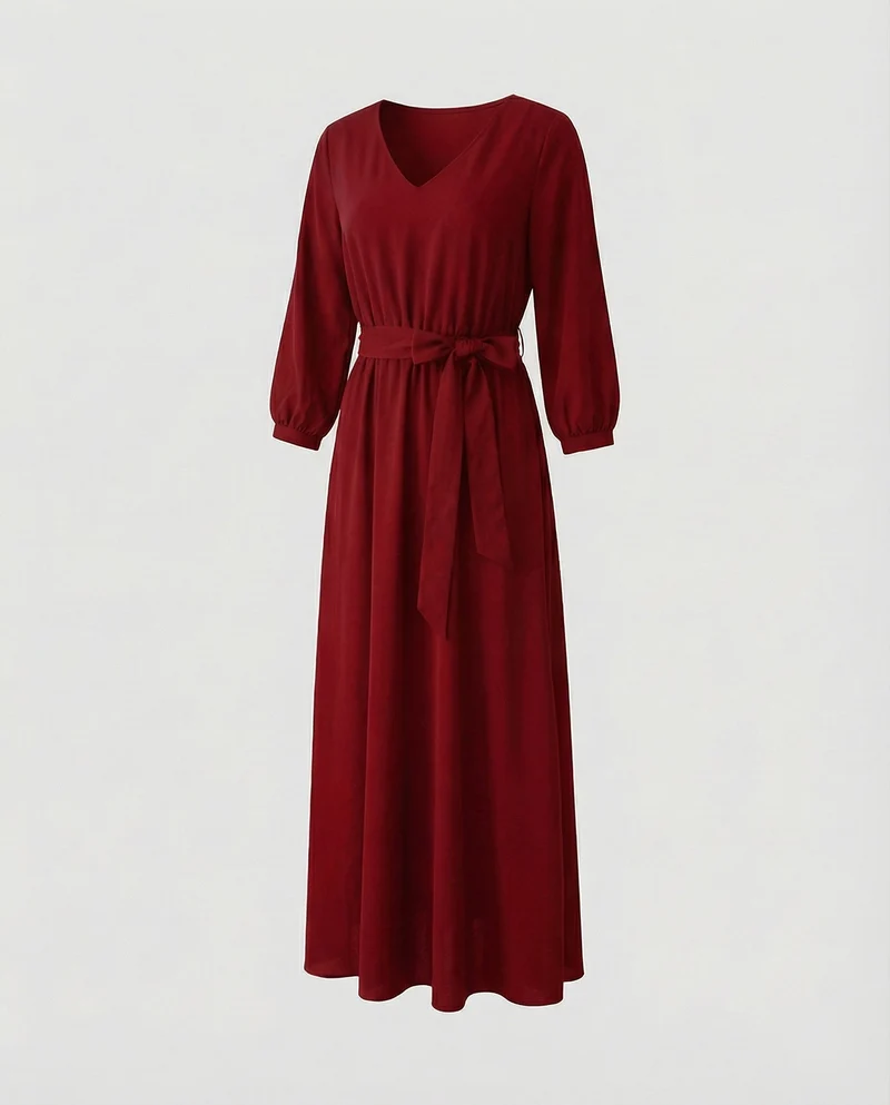 Damen elegantes Maxikleid mit Bindegürtel