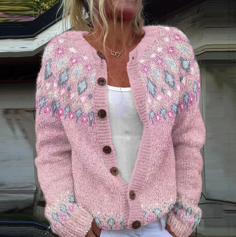 Strickcardigan mit Muster Stilvolle Knöpfe Warm und Gemütlich