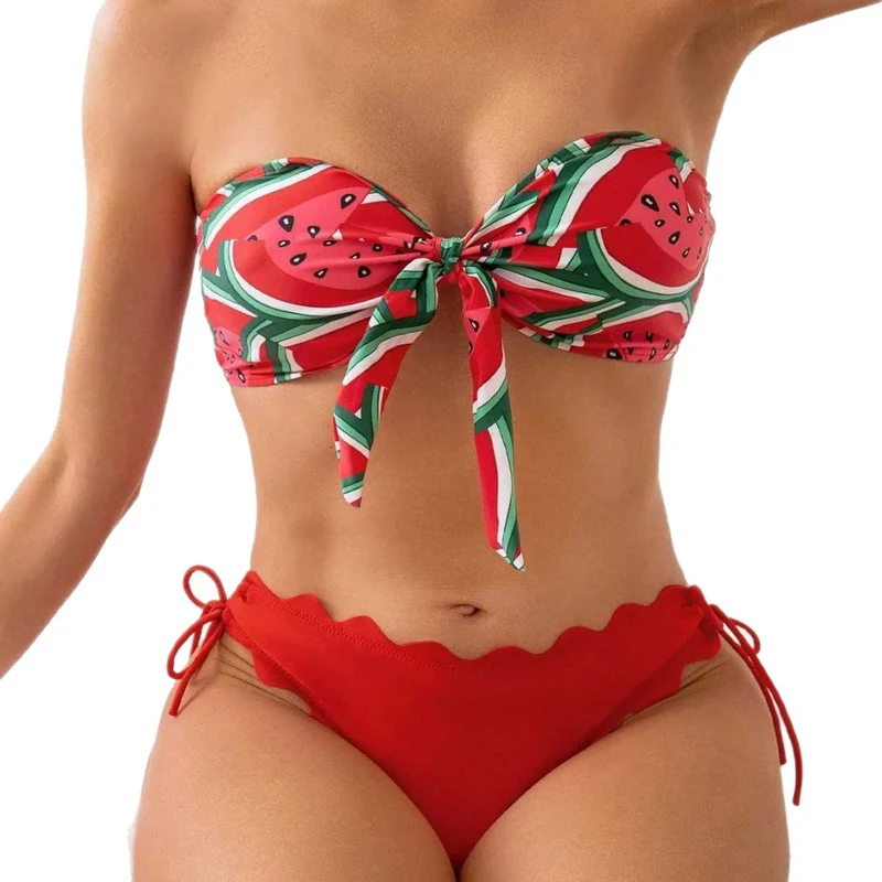 Damen Bandeau-Bikini mit verspieltem Knotendesign