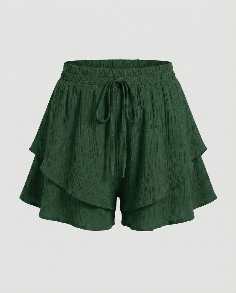 Damen nan luftige Krepp-Shorts im Lagenlook mit doppeltem Volant, elastischem Bund und Bindekordel Nord Taschen