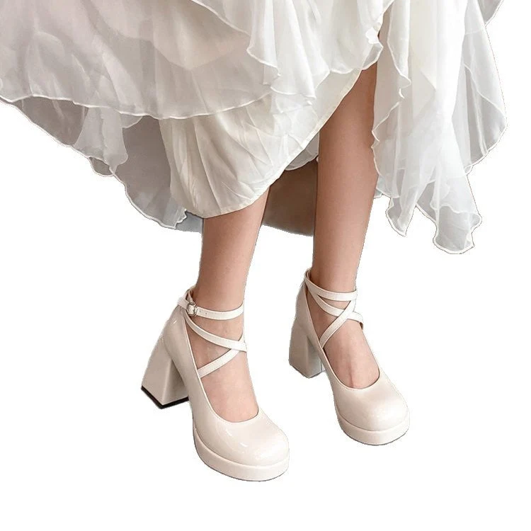 Damen Hochwertige Lack-Pumps mit verstellbarem Riemen und blockiertem Absatz