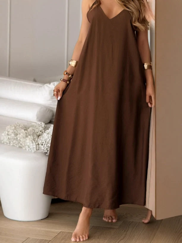 Damen lässiges Maxikleid mit tiefem V-Ausschnitt und weichem Material