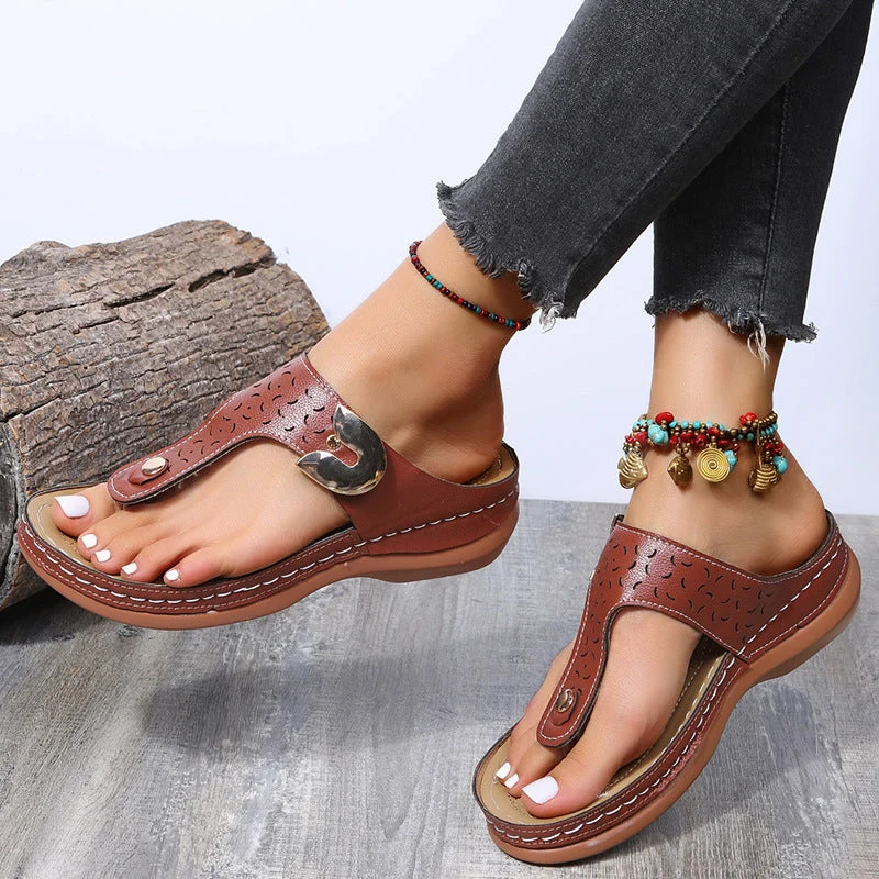Damen Bequeme Zehentrenner-Sandalen mit verstellbarem Riemen und gepolsterter Sohle