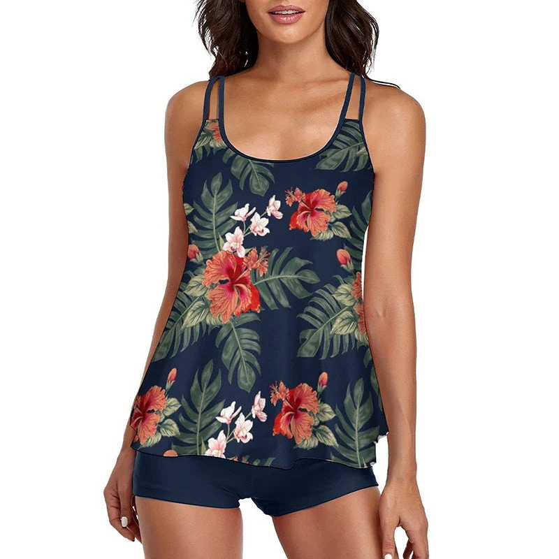 Damen Sportliches Tankini-Set mit floralem Design und Shorts Nord Taschen