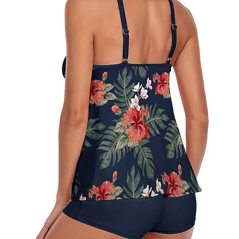 Damen Sportliches Tankini-Set mit floralem Design und Shorts Nord Taschen