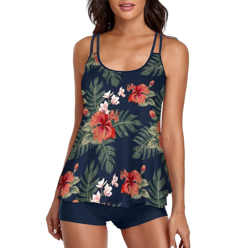 Damen Sportliches Tankini-Set mit floralem Design und Shorts Nord Taschen