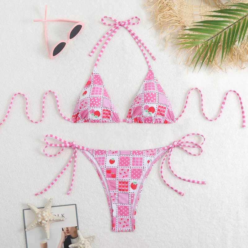 Damen Triangel-Bikini-Set mit verspieltem Blumenmuster und feinen BindNord Taschenändern