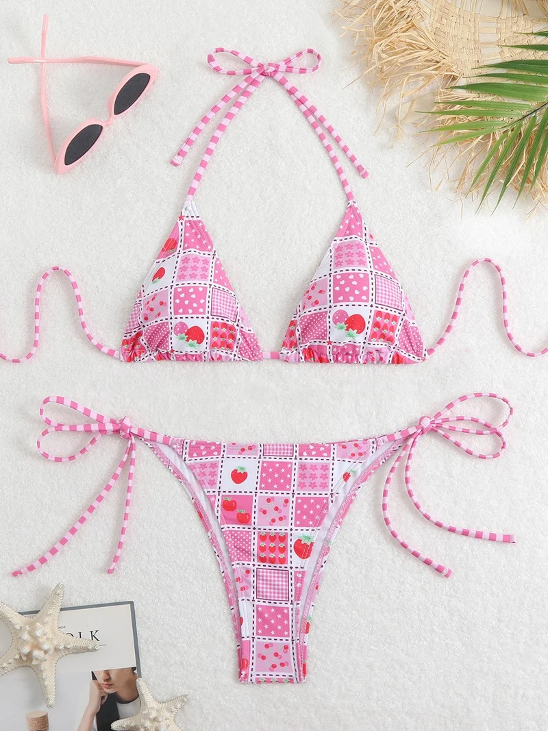 Damen Triangel-Bikini-Set mit verspieltem Blumenmuster und feinen BindNord Taschenändern