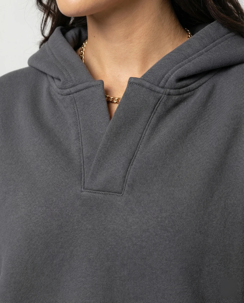Damen Oversized Kapuzensweatshirt mit lässigem Stehkragen und langen Ärmeln Nord Taschen