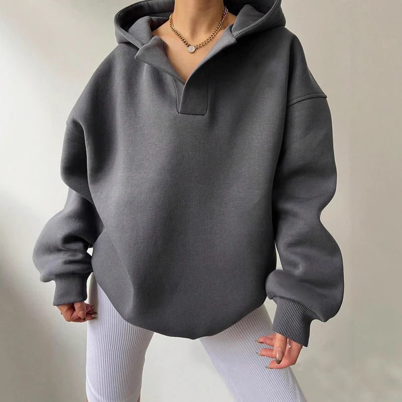 Damen Oversized Kapuzensweatshirt mit lässigem Stehkragen und langen Ärmeln Nord Taschen