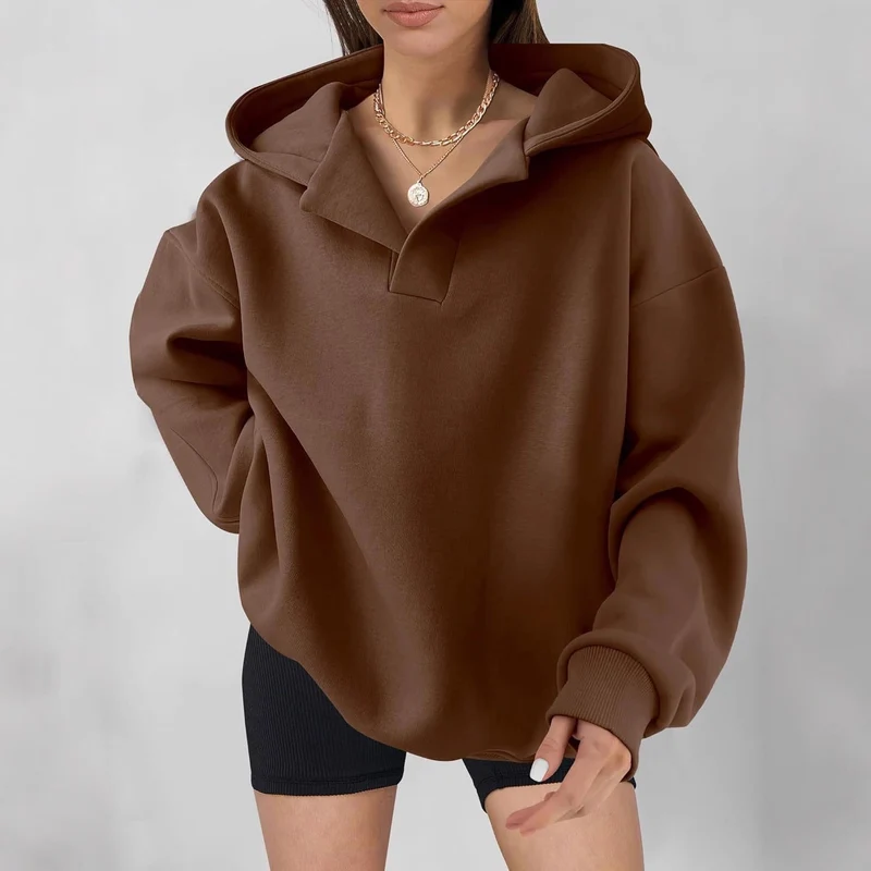 Damen Oversized Kapuzensweatshirt mit lässigem Stehkragen und langen Ärmeln Nord Taschen