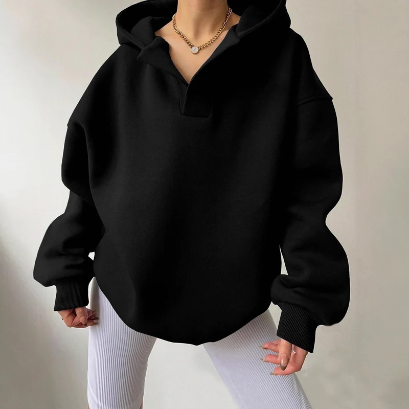 Damen Oversized Kapuzensweatshirt mit lässigem Stehkragen und langen Ärmeln Nord Taschen