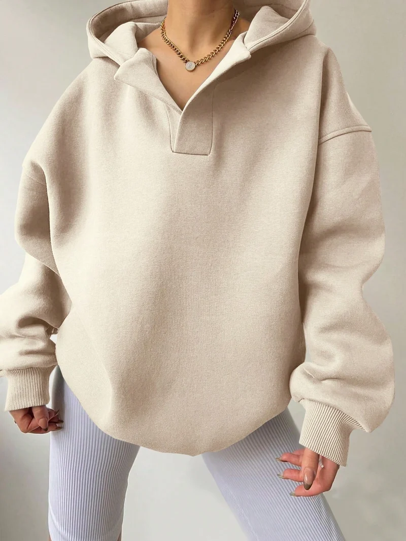 Damen Oversized Kapuzensweatshirt mit lässigem Stehkragen und langen Ärmeln Nord Taschen
