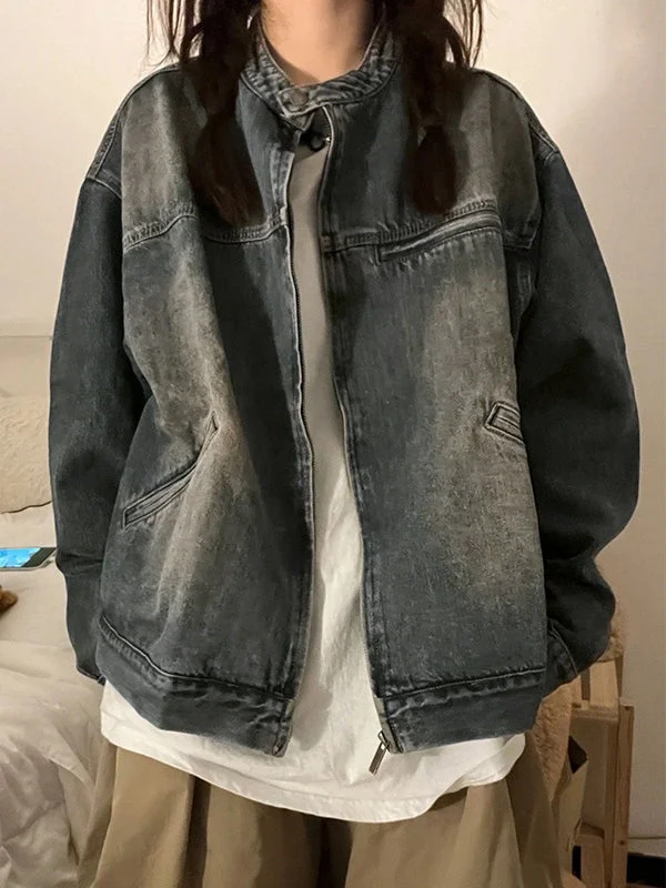 Blau Verwitterte Jacke mit Reißverschluss
