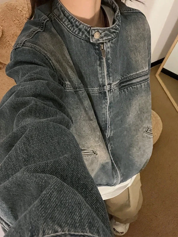 Blau Verwitterte Jacke mit Reißverschluss