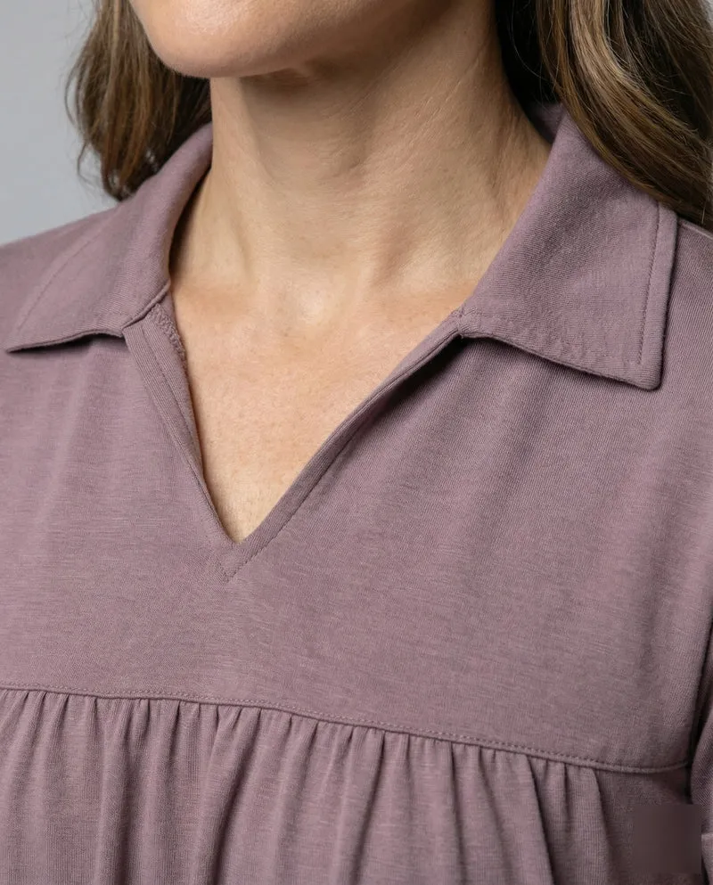 Damen V-Ausschnitt Raffung Poloshirt