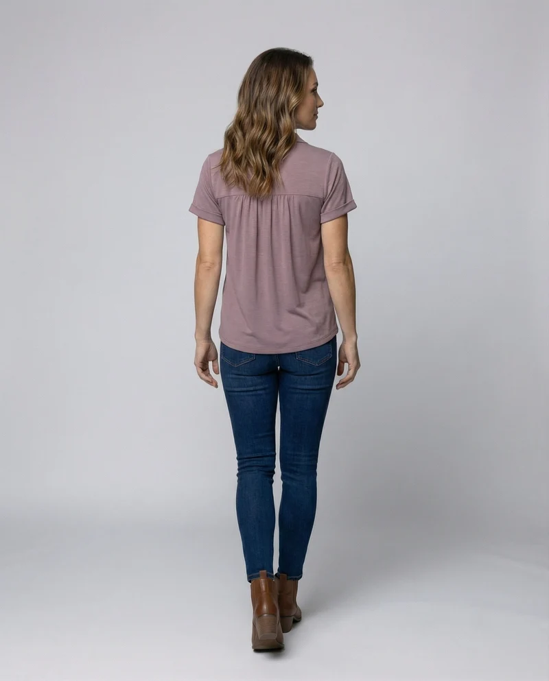 Damen V-Ausschnitt Raffung Poloshirt