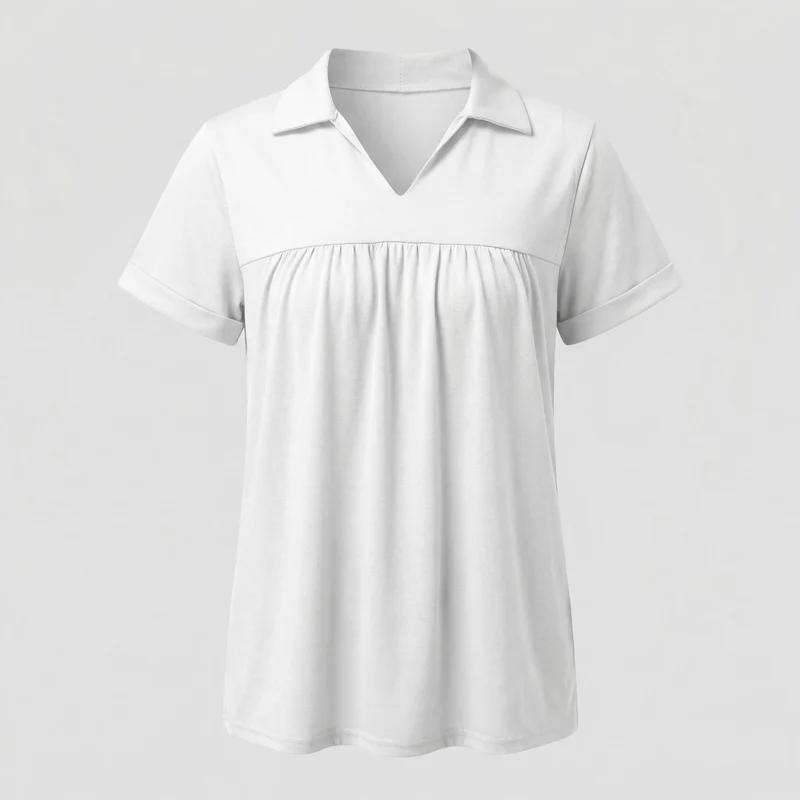 Damen V-Ausschnitt Raffung Poloshirt